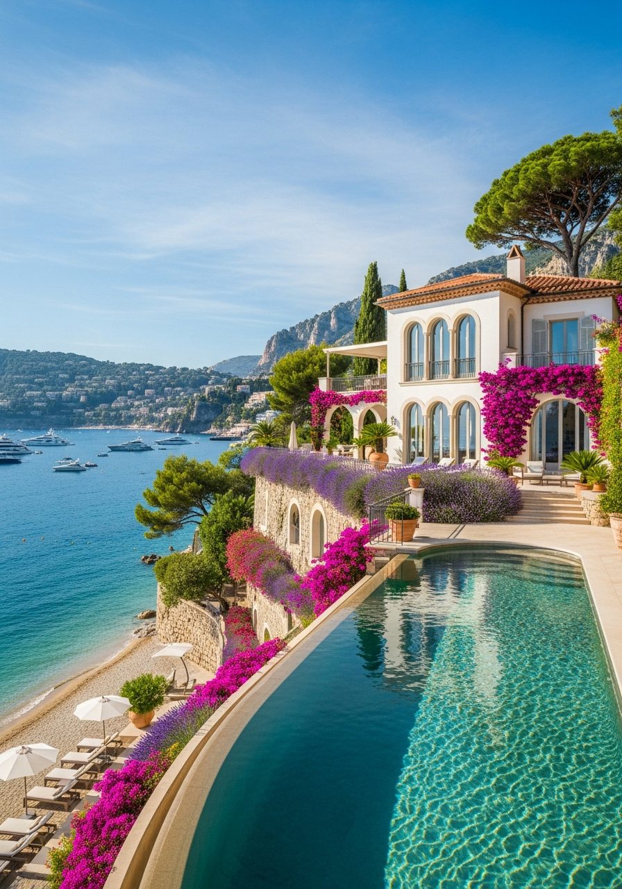 Luxury villa rental French Riviera — infinity pool overlooking Mediterranean